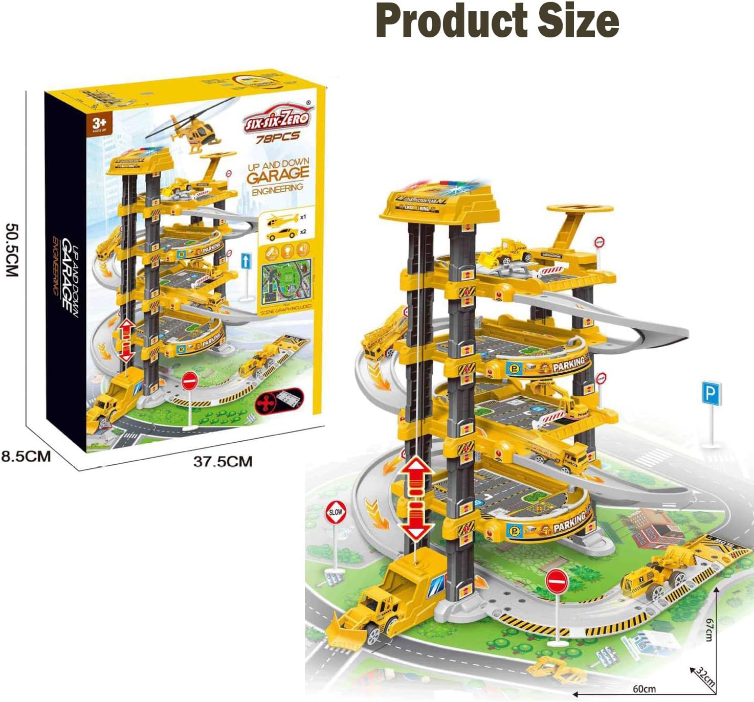 City Ultimate Garage Playset Electric Elevator, Race Car Ramp, Parking Garage Toy for Kids 3+, Includes 3 Cars & Map