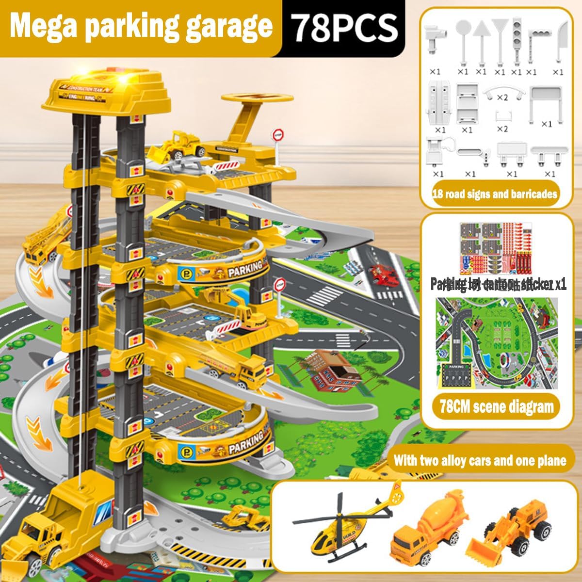 City Ultimate Garage Playset Electric Elevator, Race Car Ramp, Parking Garage Toy for Kids 3+, Includes 3 Cars & Map