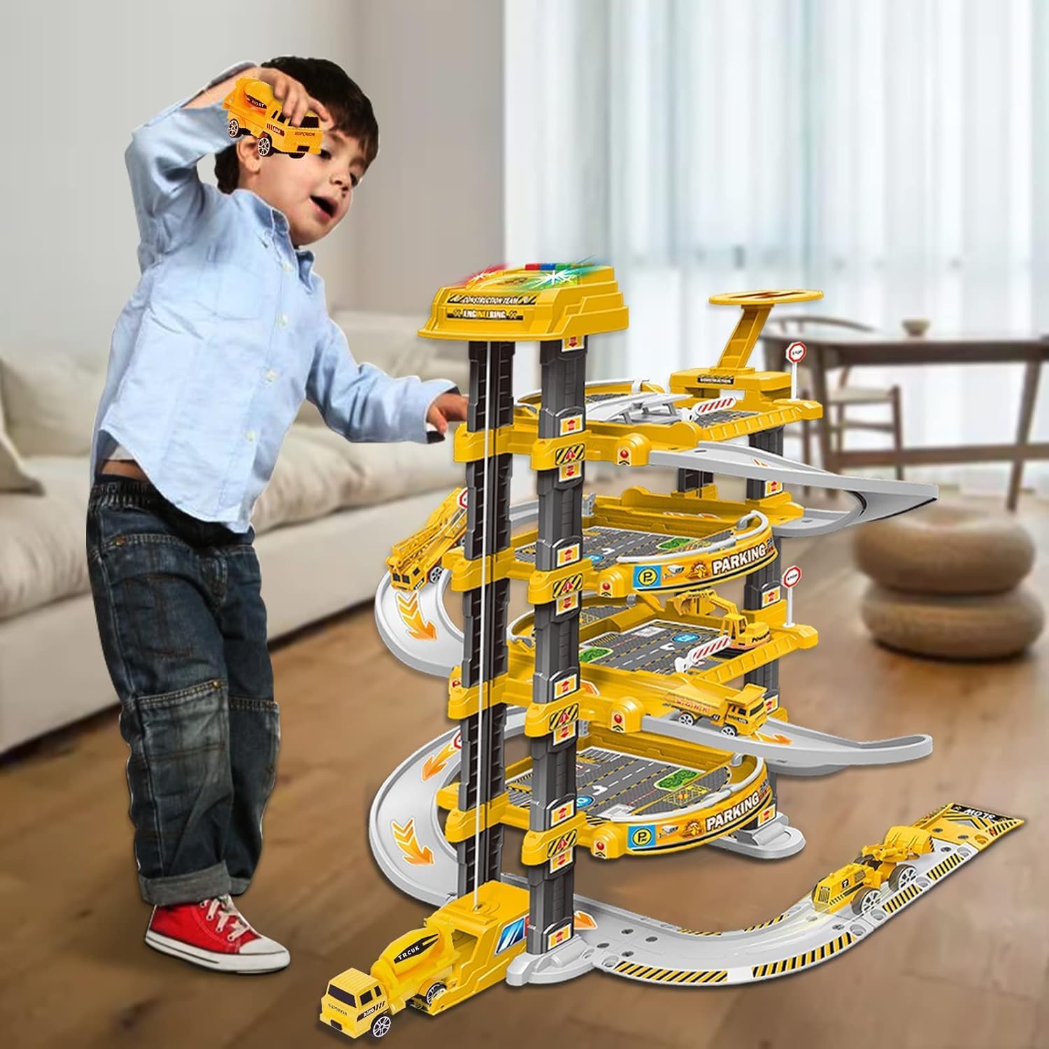 City Ultimate Garage Playset Electric Elevator, Race Car Ramp, Parking Garage Toy for Kids 3+, Includes 3 Cars & Map