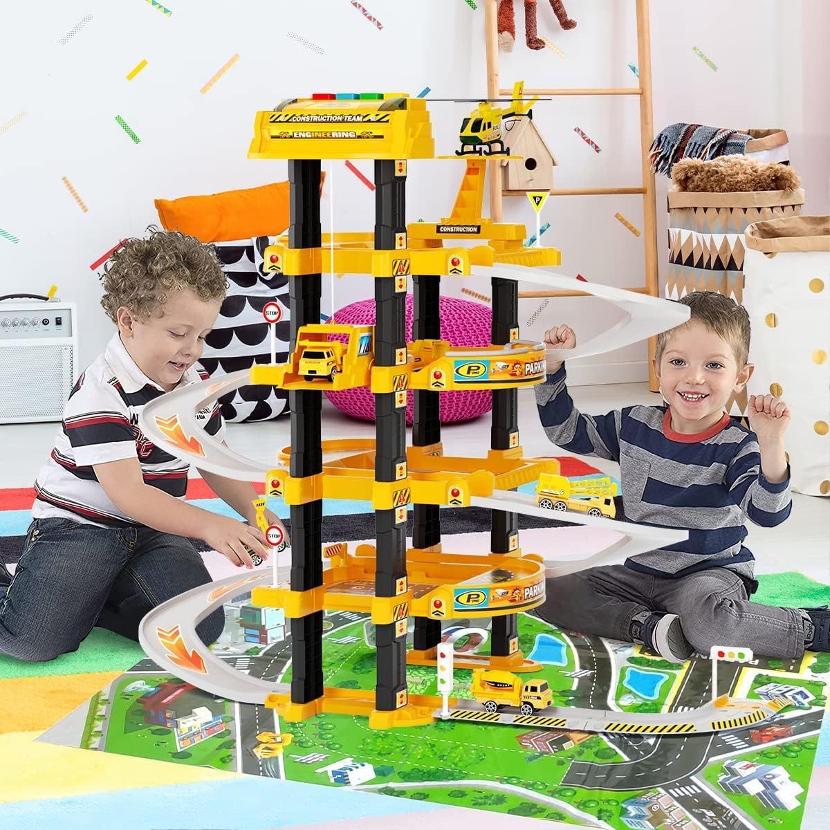 City Ultimate Garage Playset Electric Elevator, Race Car Ramp, Parking Garage Toy for Kids 3+, Includes 3 Cars & Map