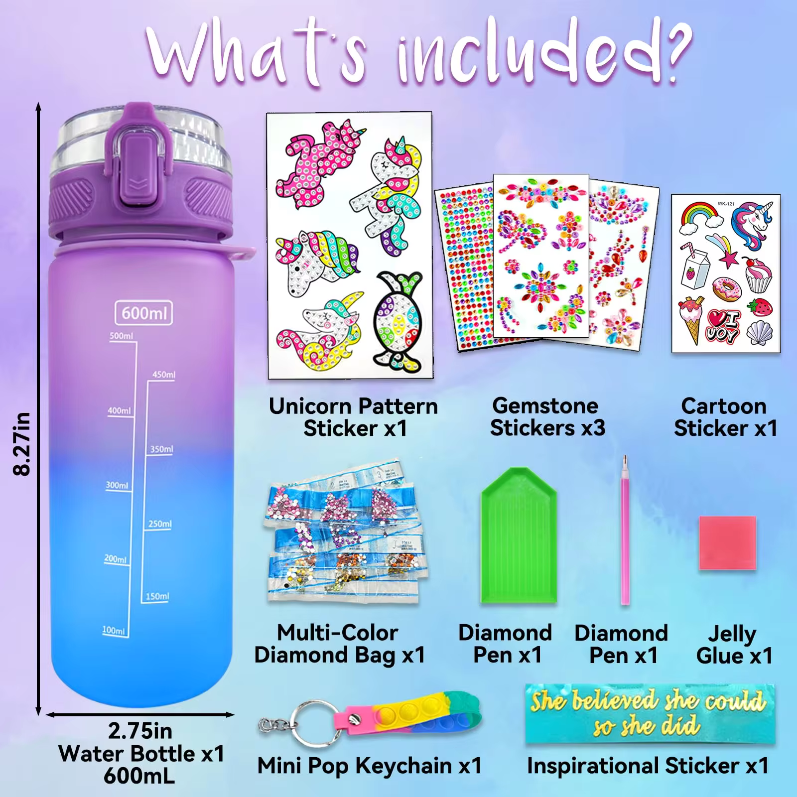Decorate Your Own Water Bottle Kit Unicorn Diamond Painting Crafts for Girls