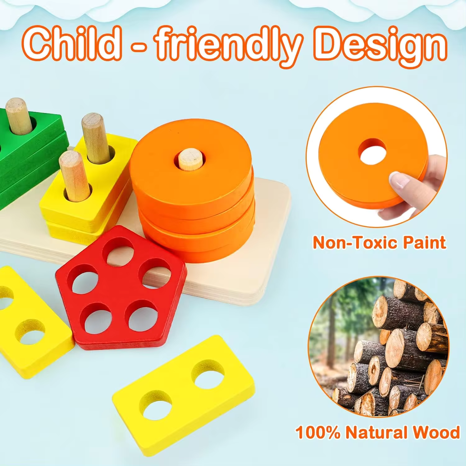 Educational Wooden Sorting and Stacking Toys for Toddlers