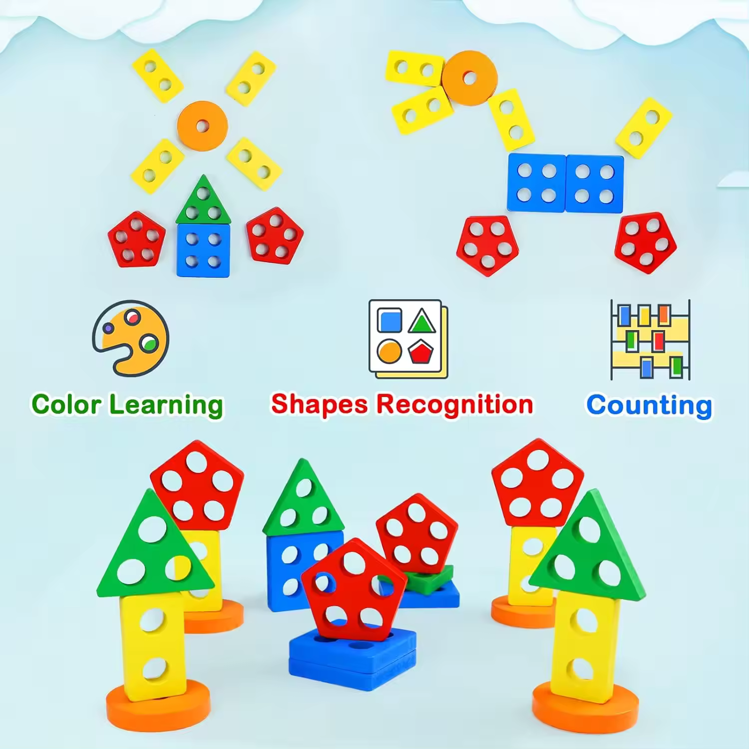 Educational Wooden Sorting and Stacking Toys for Toddlers