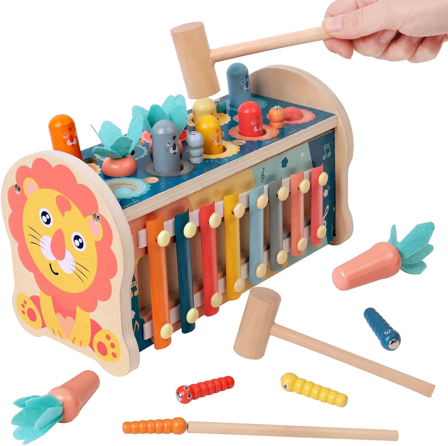Wooden Hammering Gopher Toy Educational Xylophone & Pounding Bench for Kids