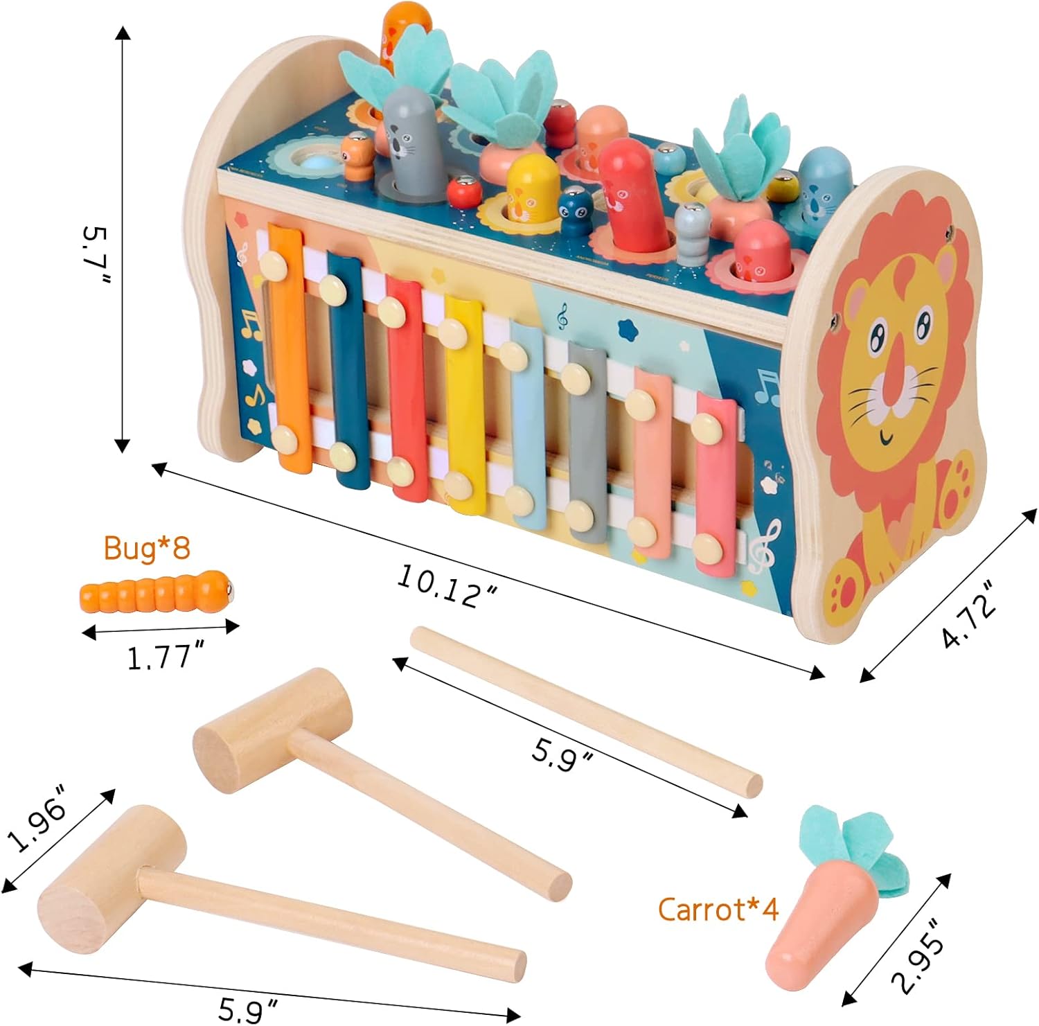 Wooden Hammering Gopher Toy Educational Xylophone & Pounding Bench for Kids