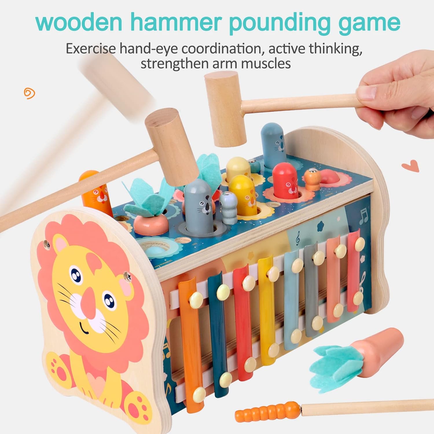 Wooden Hammering Gopher Toy Educational Xylophone & Pounding Bench for Kids