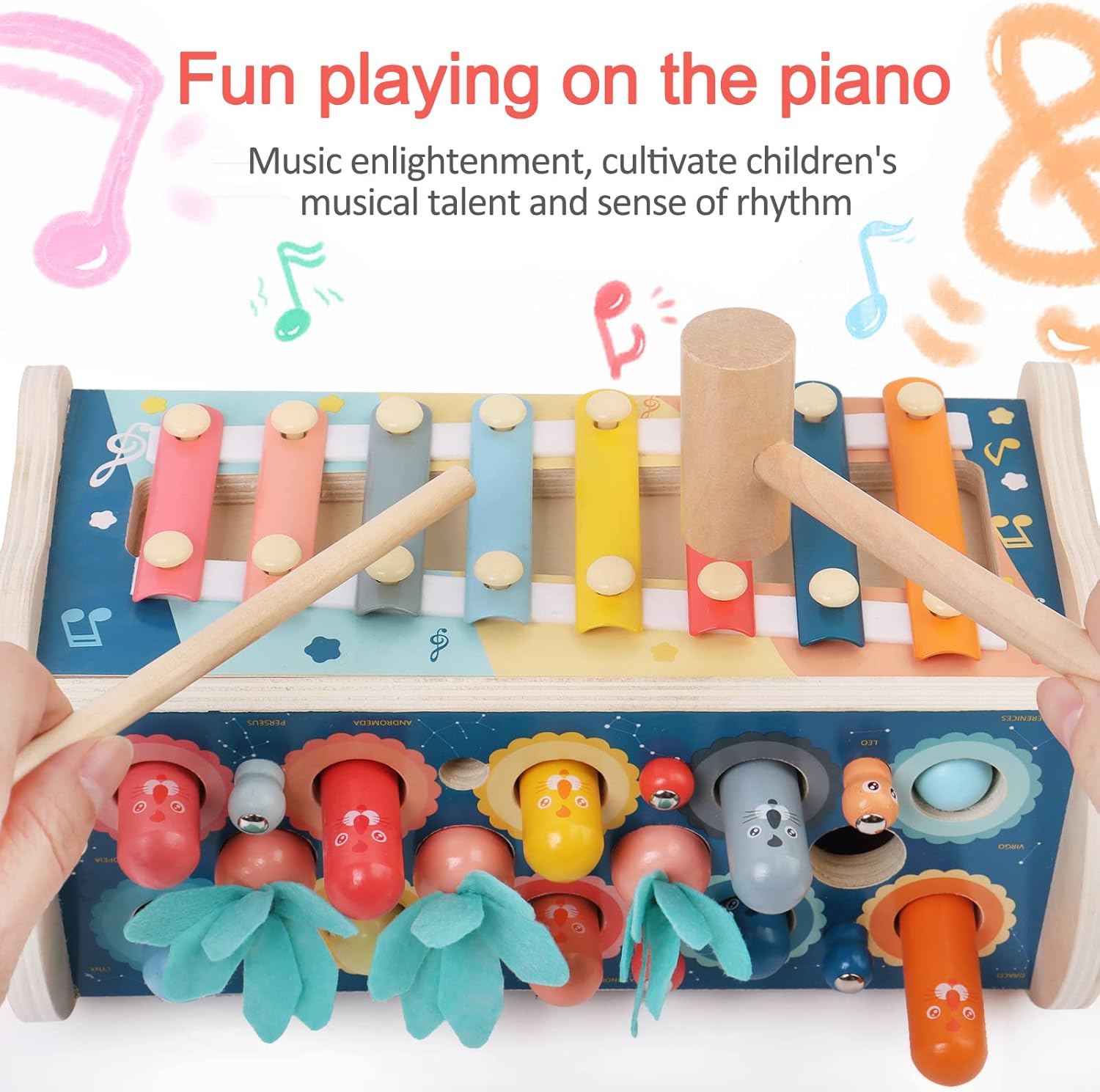 Wooden Hammering Gopher Toy Educational Xylophone & Pounding Bench for Kids
