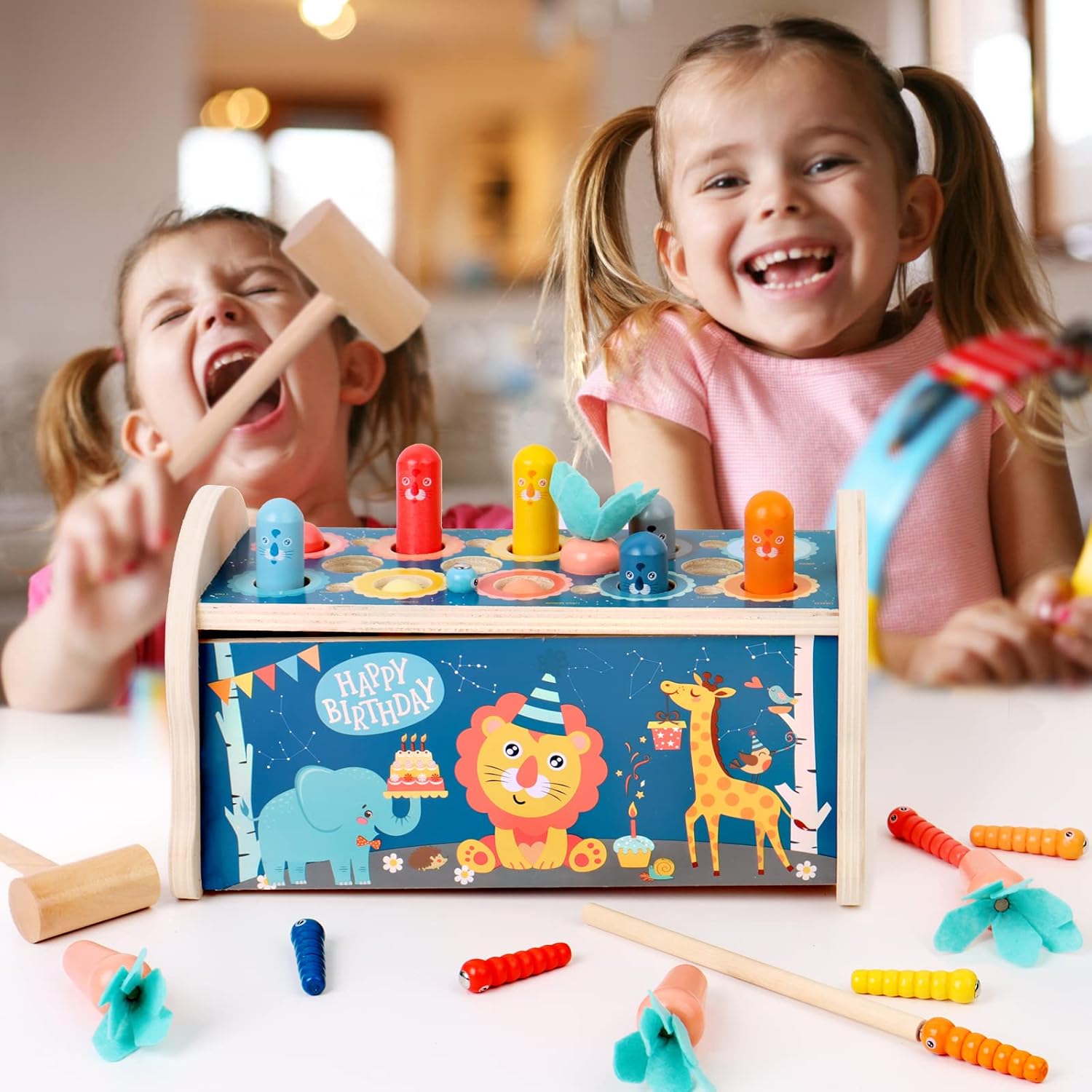 Wooden Hammering Gopher Toy Educational Xylophone & Pounding Bench for Kids