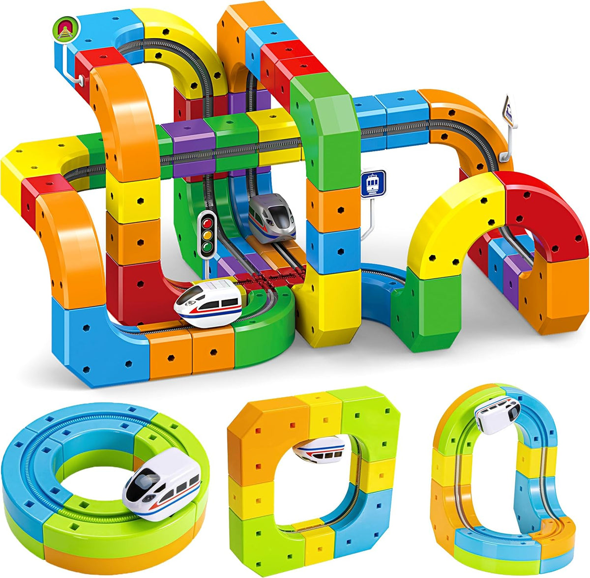 Electric 3D Flexible Race Track Train Set 147 Piece STEM Building Toy for Kids Ages 3–9