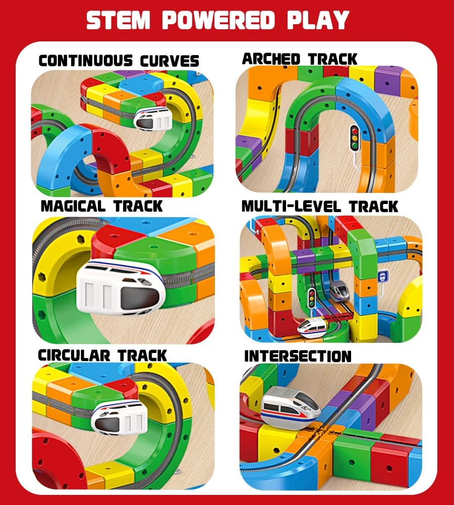Electric 3D Flexible Race Track Train Set 147 Piece STEM Building Toy for Kids Ages 3–9