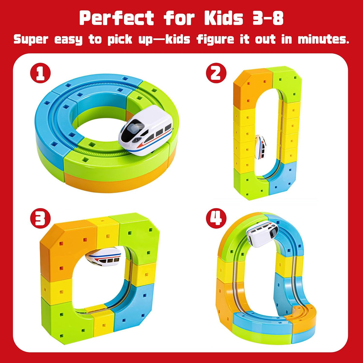 Electric 3D Flexible Race Track Train Set 147 Piece STEM Building Toy for Kids Ages 3–9
