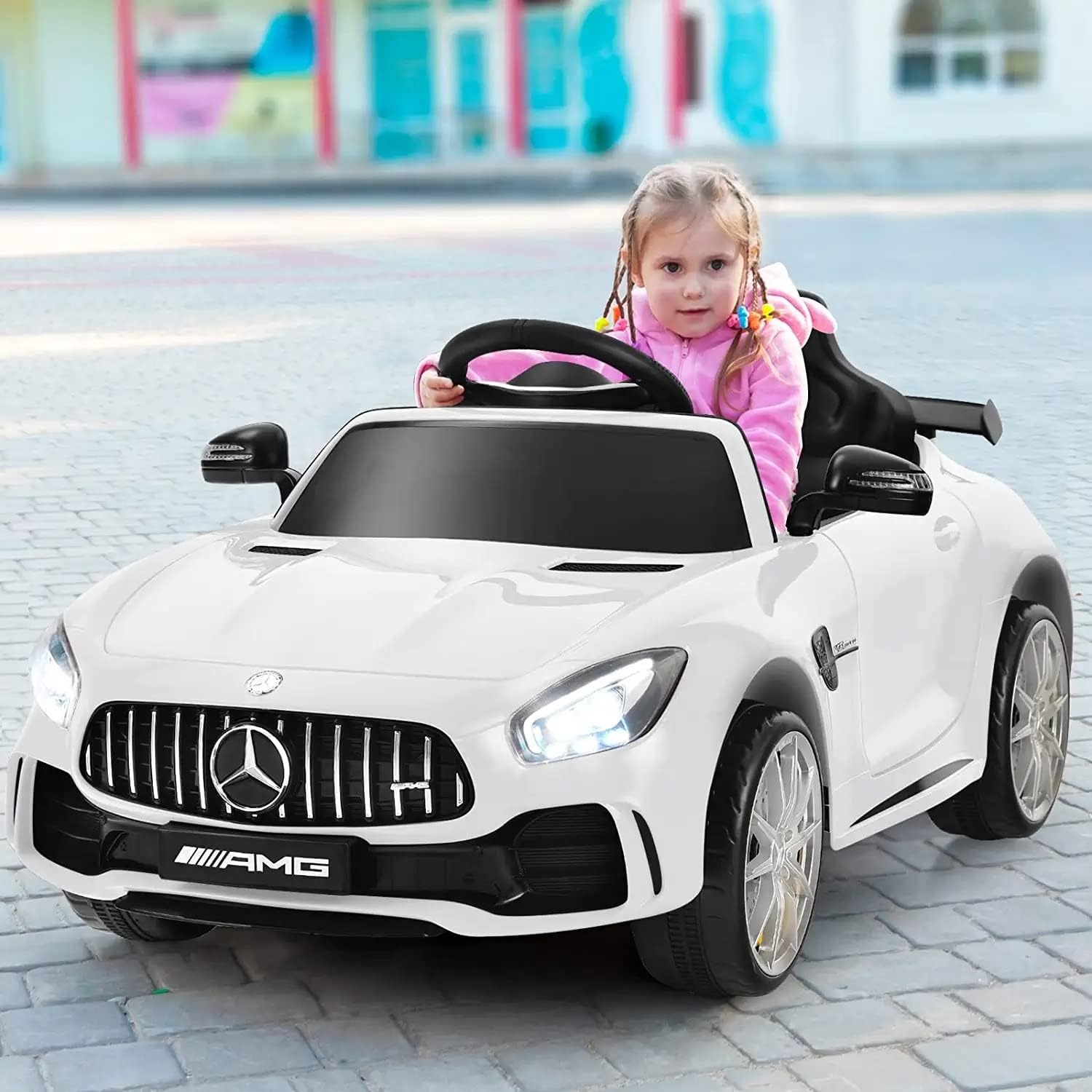 Electric Car Battery Operated Ride On Car for Kids, Leather Seat, Music & Light