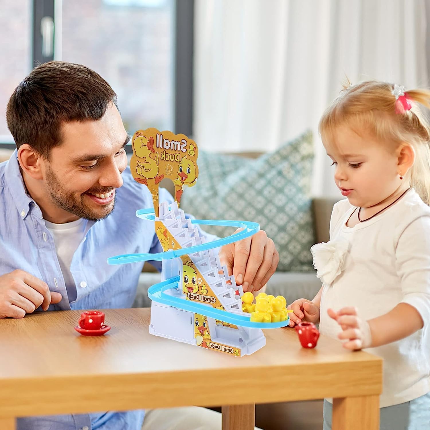 Electric Climbing Duck Toy Set Musical Stair Climbing Ducks with Lights & Track
