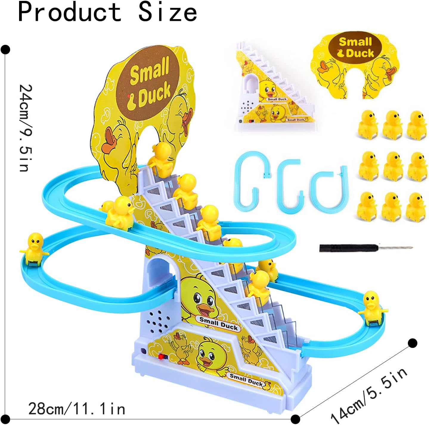 Electric Climbing Duck Toy Set Musical Stair Climbing Ducks with Lights & Track