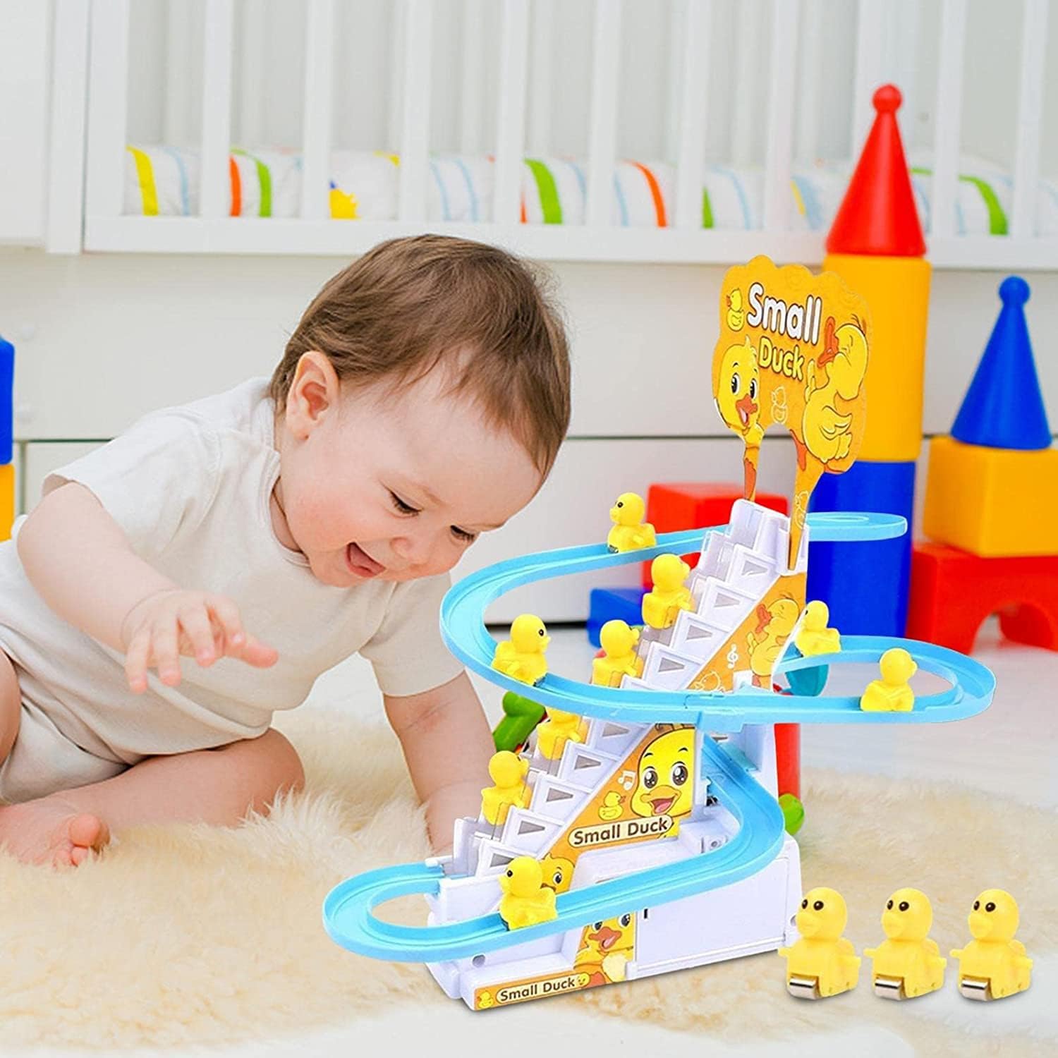 Electric Climbing Duck Toy Set Musical Stair Climbing Ducks with Lights & Track