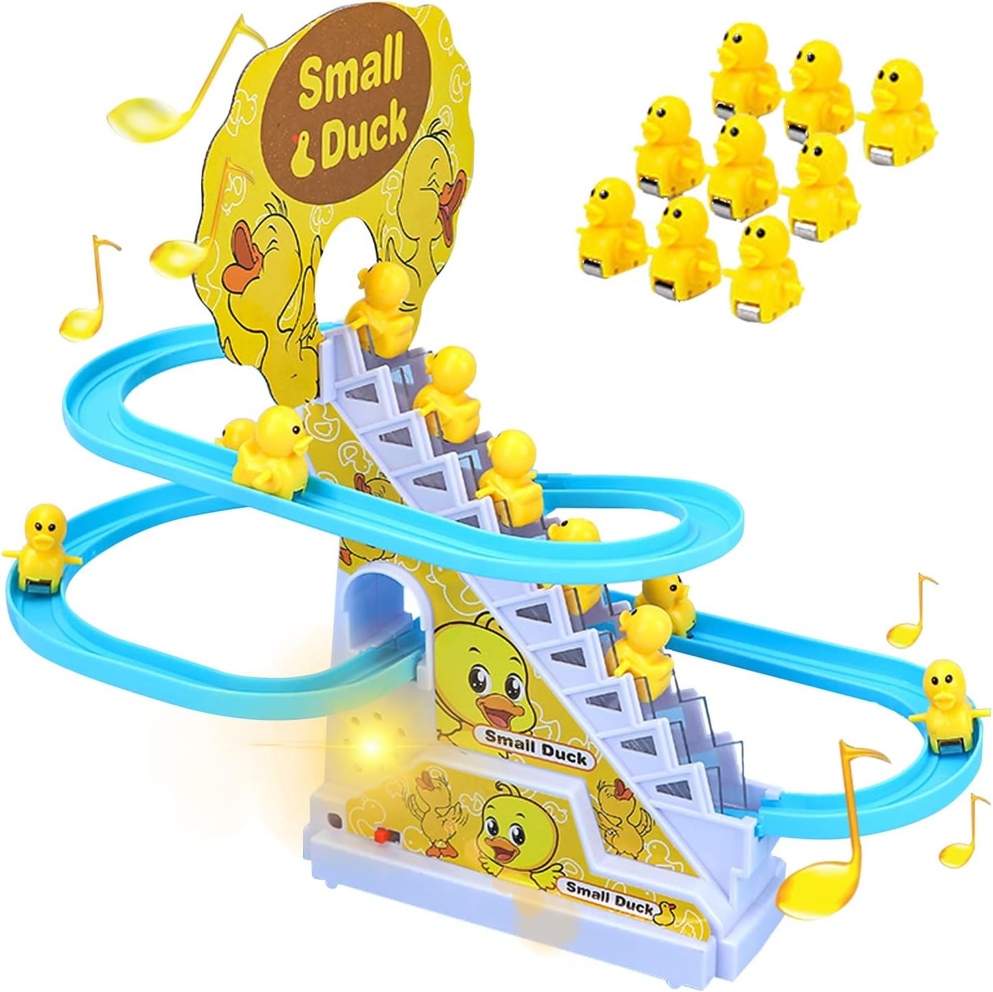 Electric Climbing Duck Toy Set Musical Stair Climbing Ducks with Lights & Track