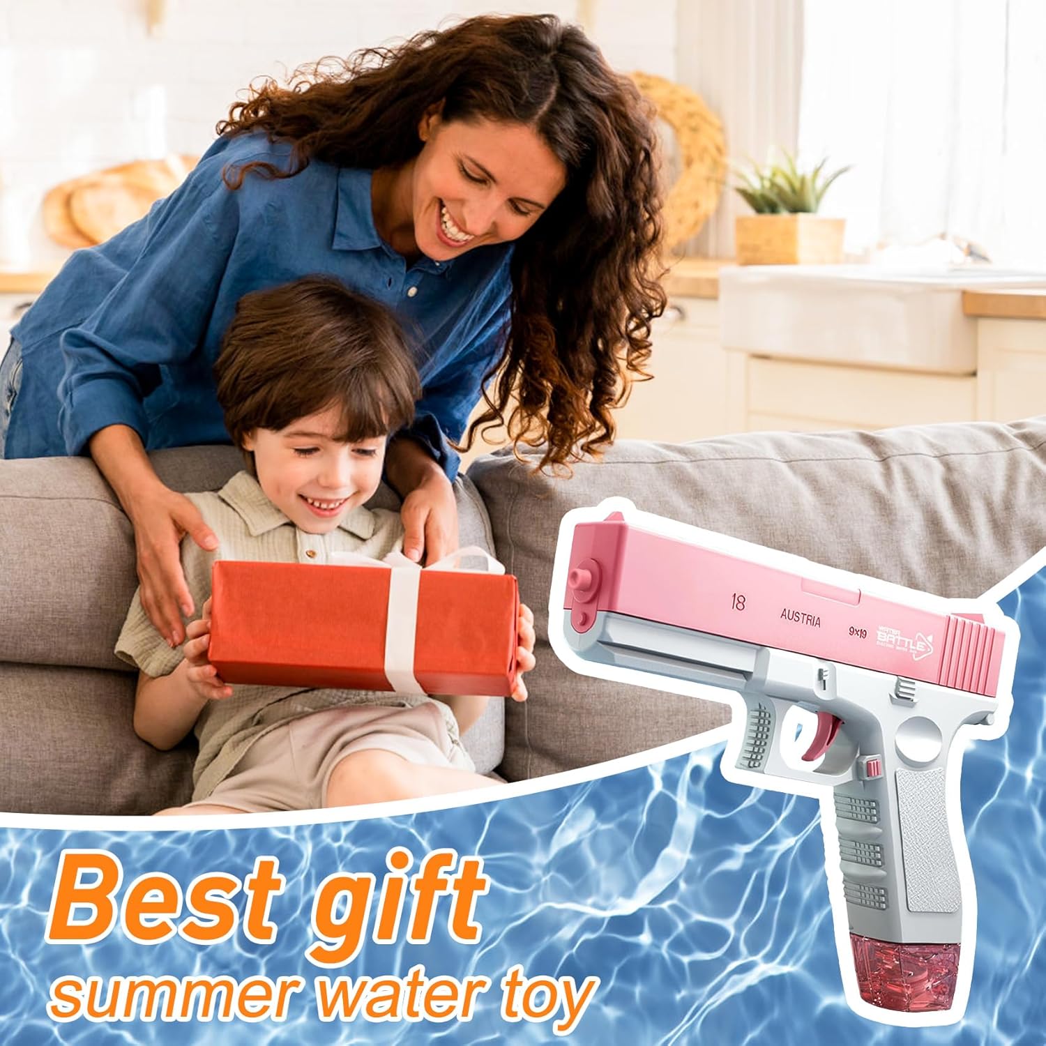 Electric Water Pistol Toy 32-Foot Range One-Handed Operation for Pool & Beach Fun