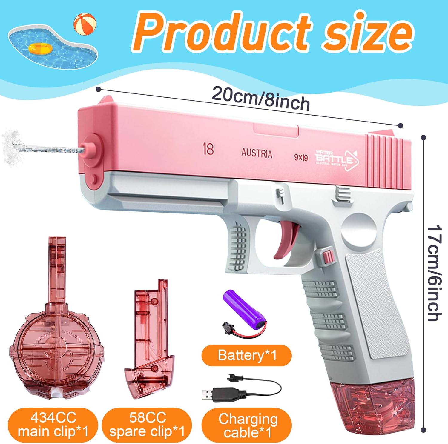 Electric Water Pistol Toy 32-Foot Range One-Handed Operation for Pool & Beach Fun