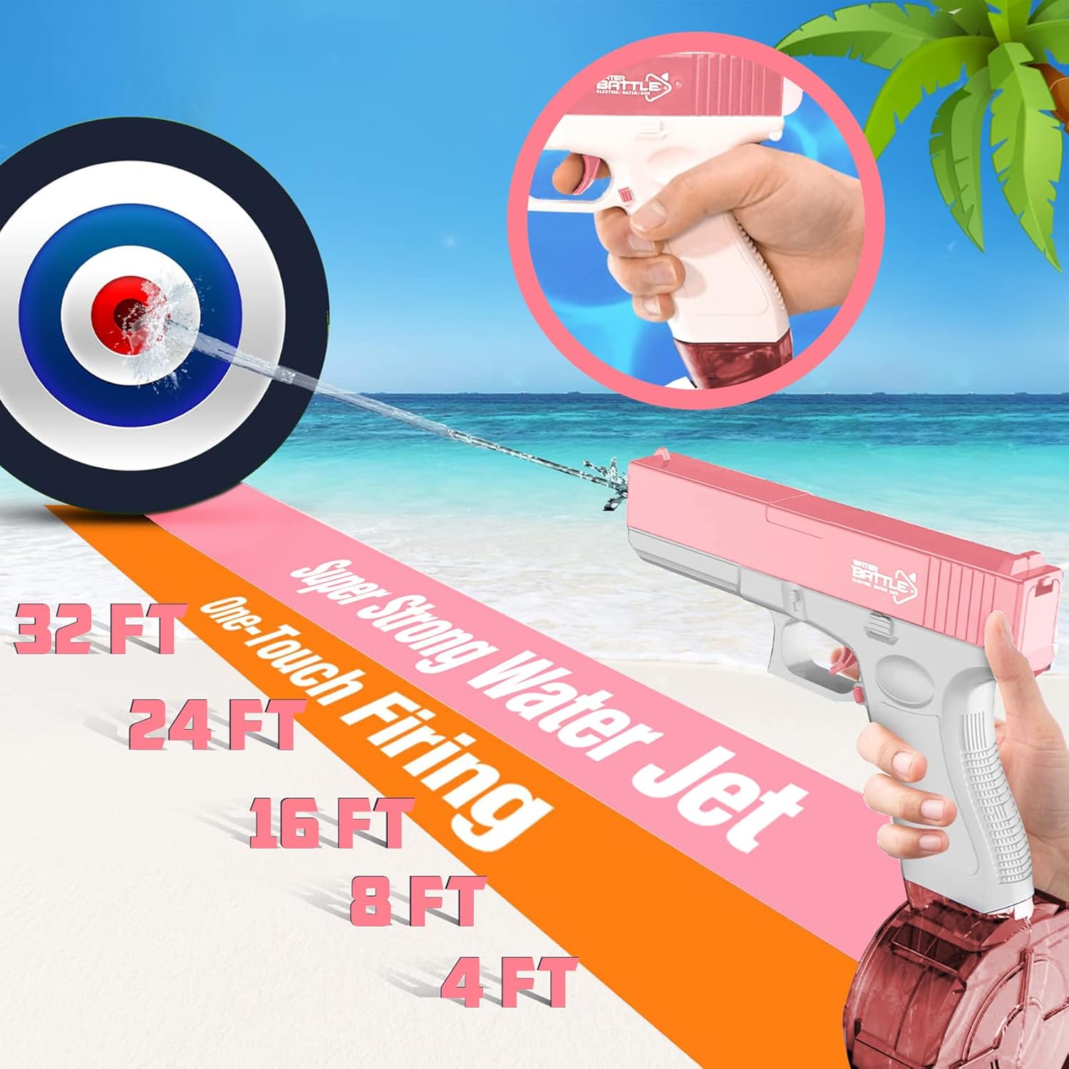 Electric Water Pistol Toy 32-Foot Range One-Handed Operation for Pool & Beach Fun