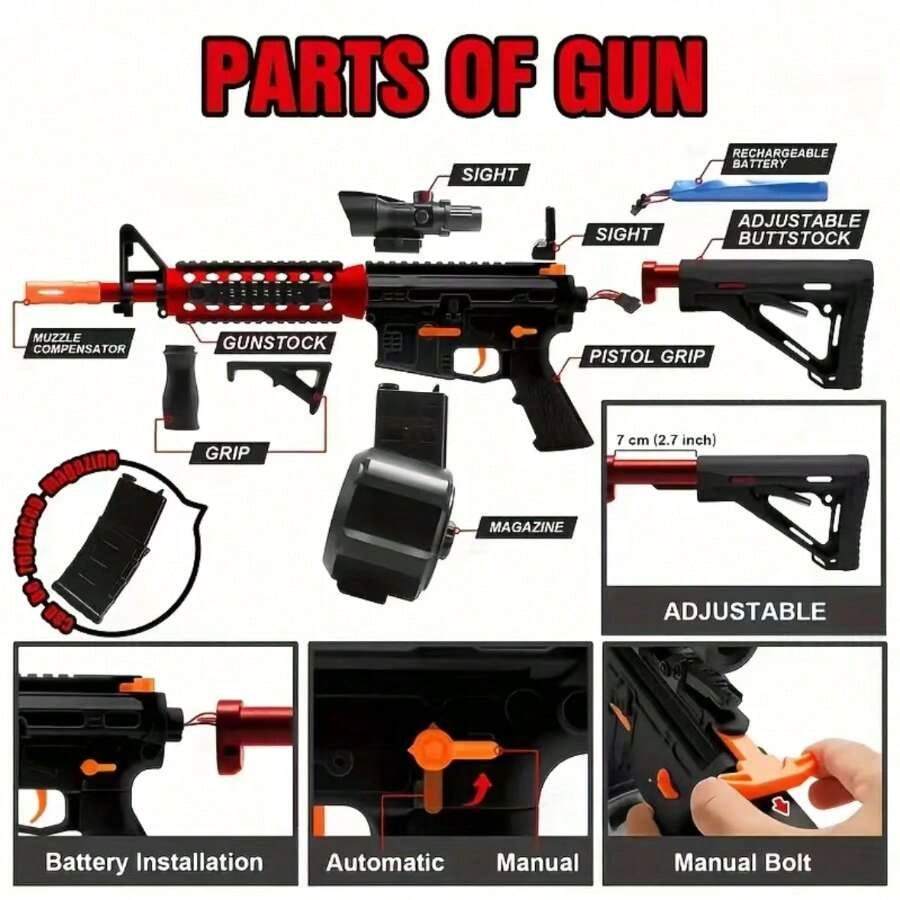 Gel Ball Blaster Toy Gun for Kids Long-Range, Automatic & Manual Modes