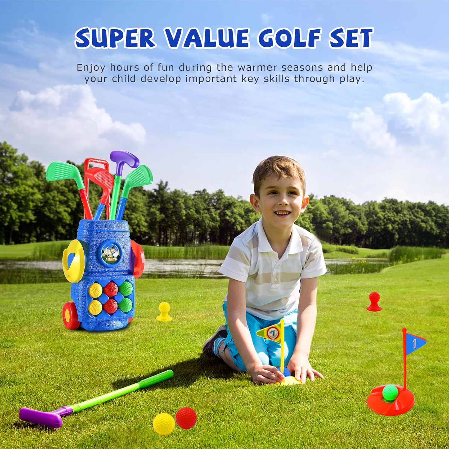 Kids Golf Club Set with Cart Fun Sports Toy for Boys & Girls