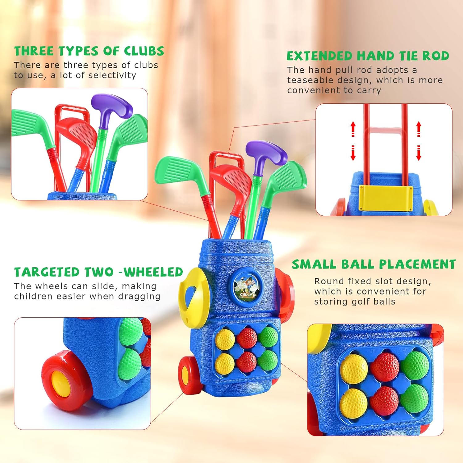 Kids Golf Club Set with Cart Fun Sports Toy for Boys & Girls