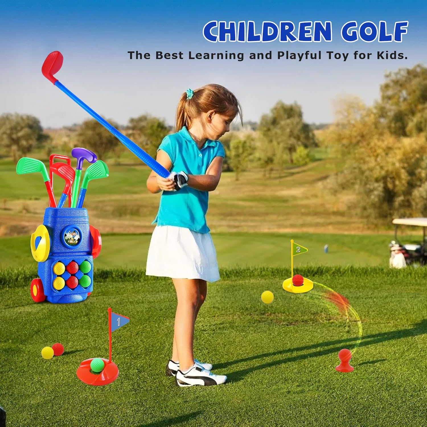 Kids Golf Club Set with Cart Fun Sports Toy for Boys & Girls