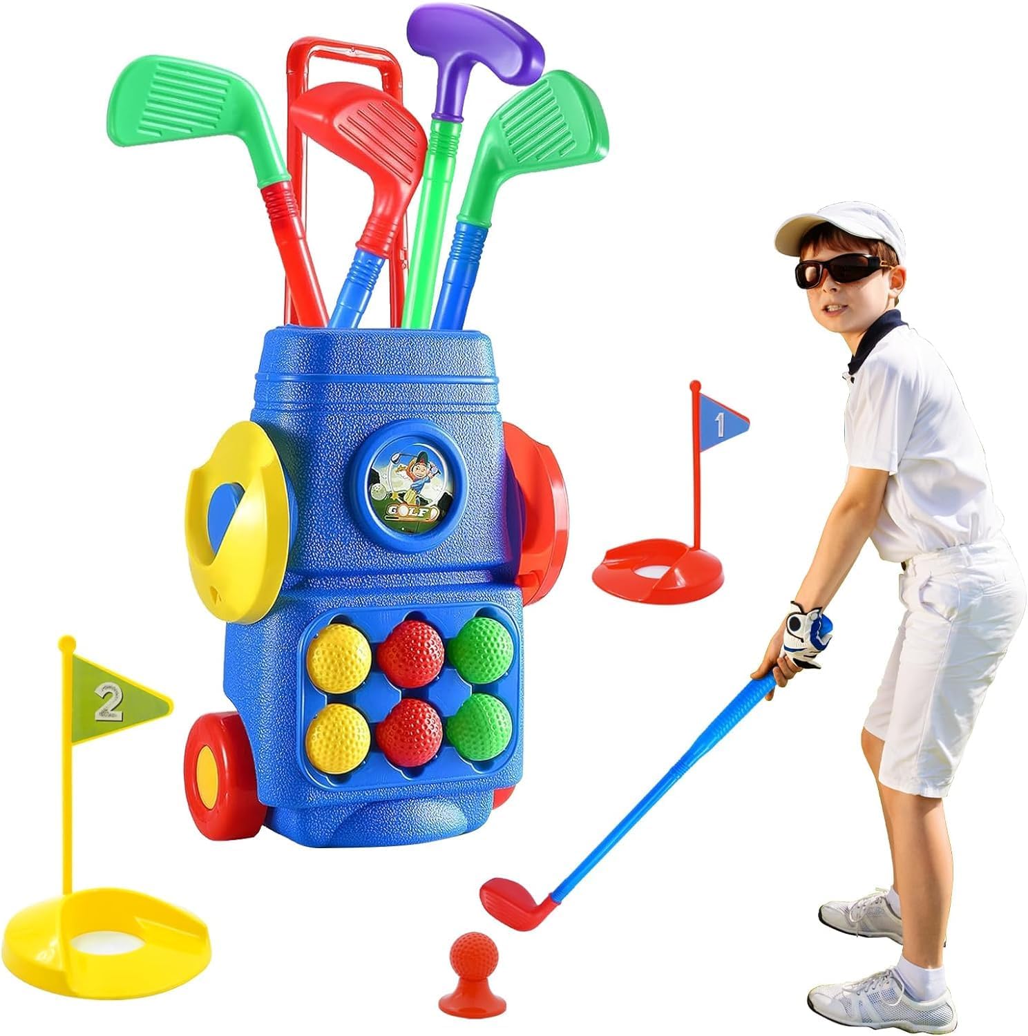 Kids Golf Club Set with Cart Fun Sports Toy for Boys & Girls