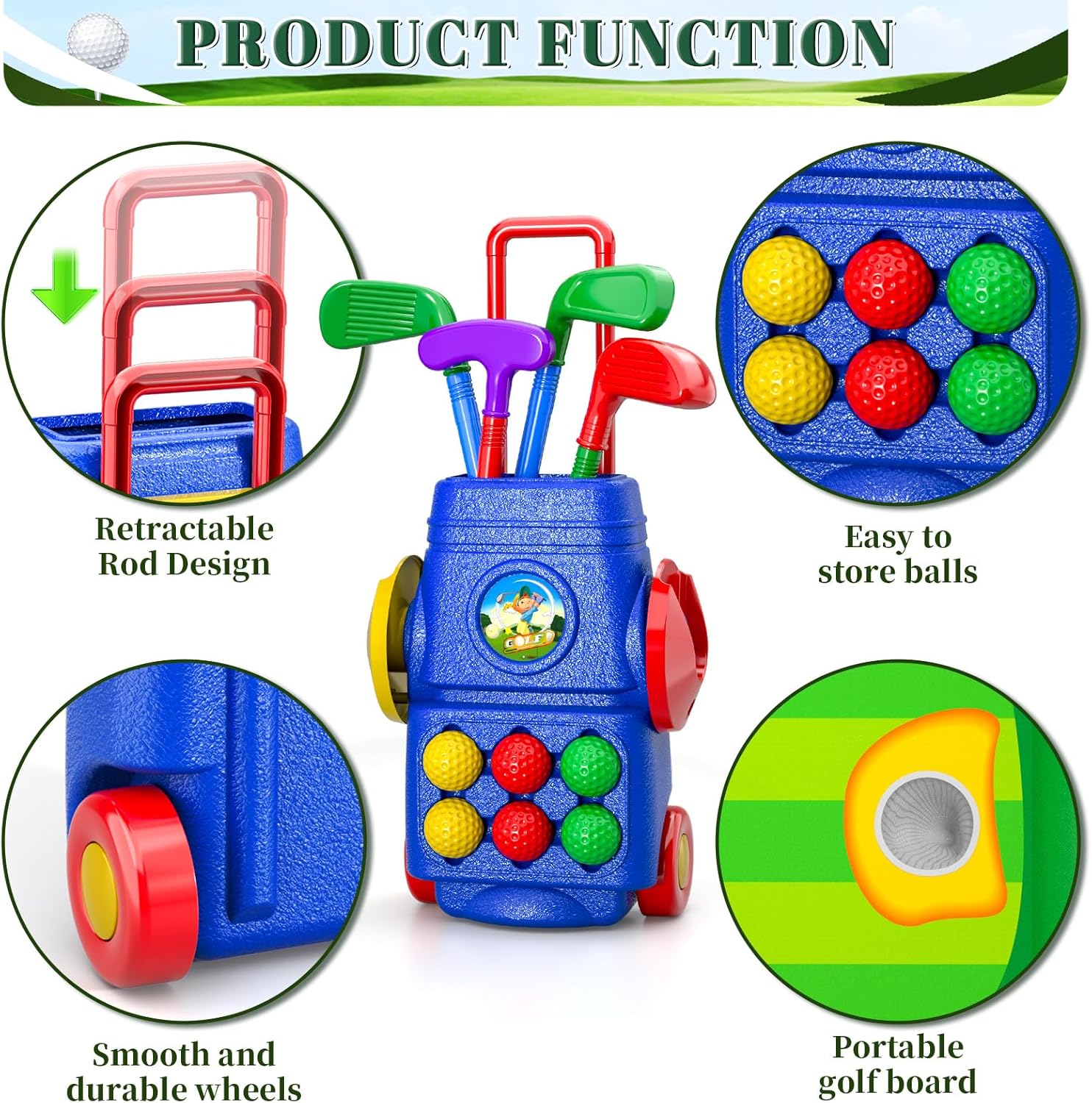 Kids Golf Club Set with Cart Fun Sports Toy for Boys & Girls
