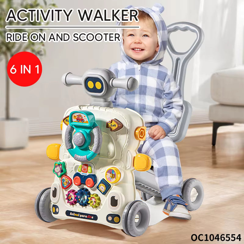 6-in-1 Baby Activity Walker Ride-On & Scooter with Music and Interactive Play for Toddlers