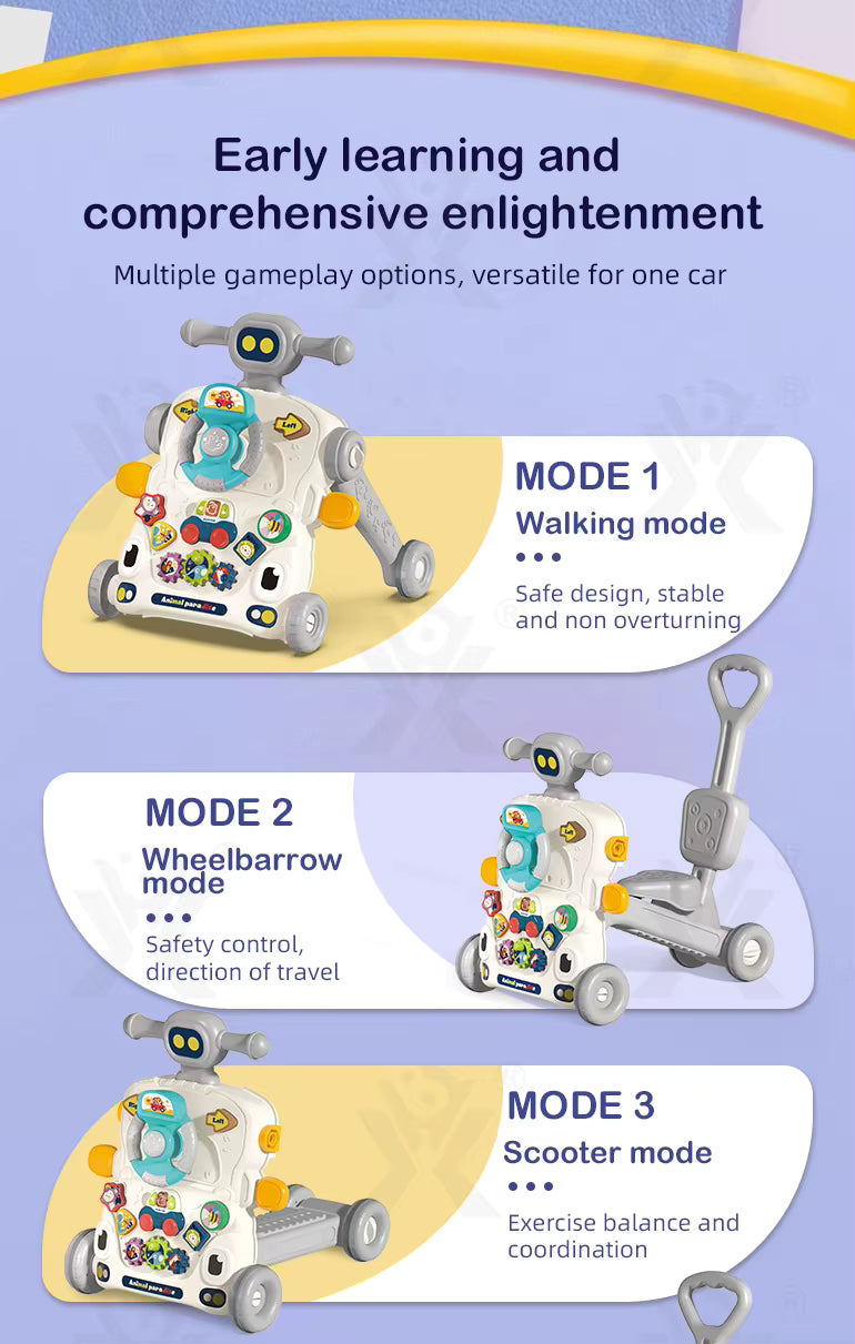 6-in-1 Baby Activity Walker Ride-On & Scooter with Music and Interactive Play for Toddlers
