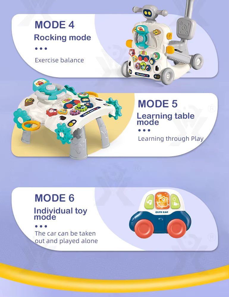 6-in-1 Baby Activity Walker Ride-On & Scooter with Music and Interactive Play for Toddlers