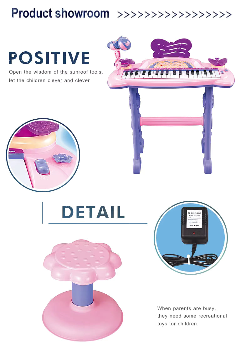 37-Key Kids Electronic Piano Keyboard with Microphone & Stool