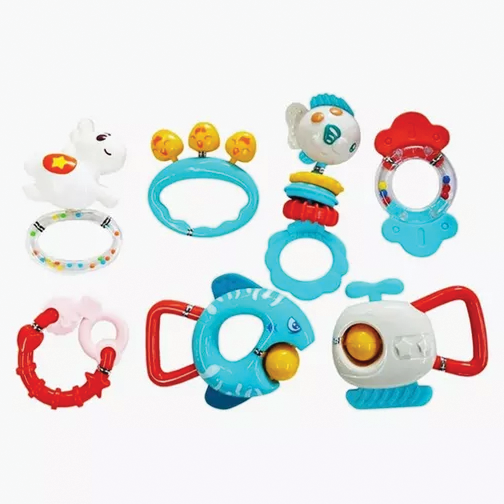 Huanger 7-Piece Baby Rattles & Teether Gift Set Safe & Colorful Toys for Infants