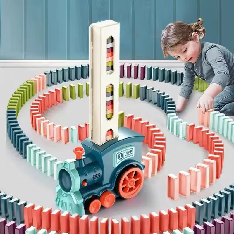 Kids Automatic Domino Train Set  Electric Car Brick Blocks and DIY Educational Toy