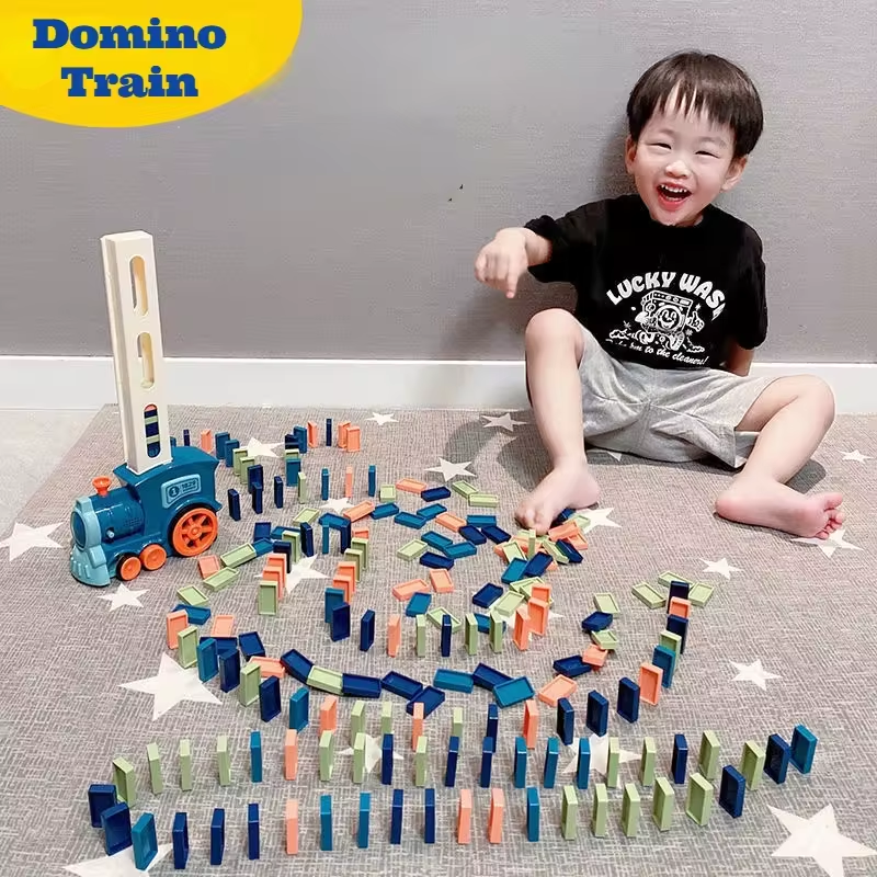 Kids Automatic Domino Train Set  Electric Car Brick Blocks and DIY Educational Toy