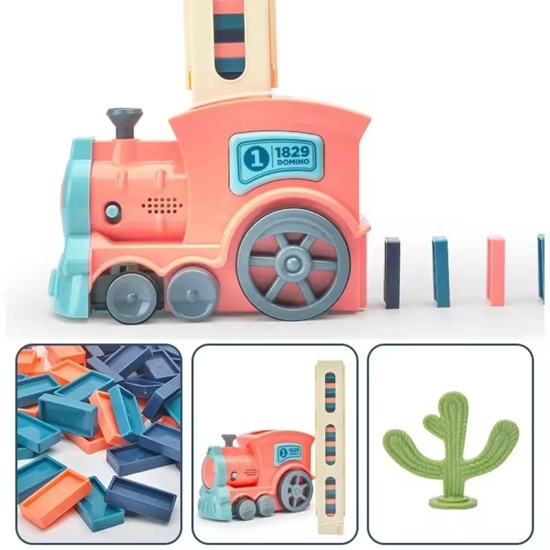 Kids Automatic Domino Train Set  Electric Car Brick Blocks and DIY Educational Toy