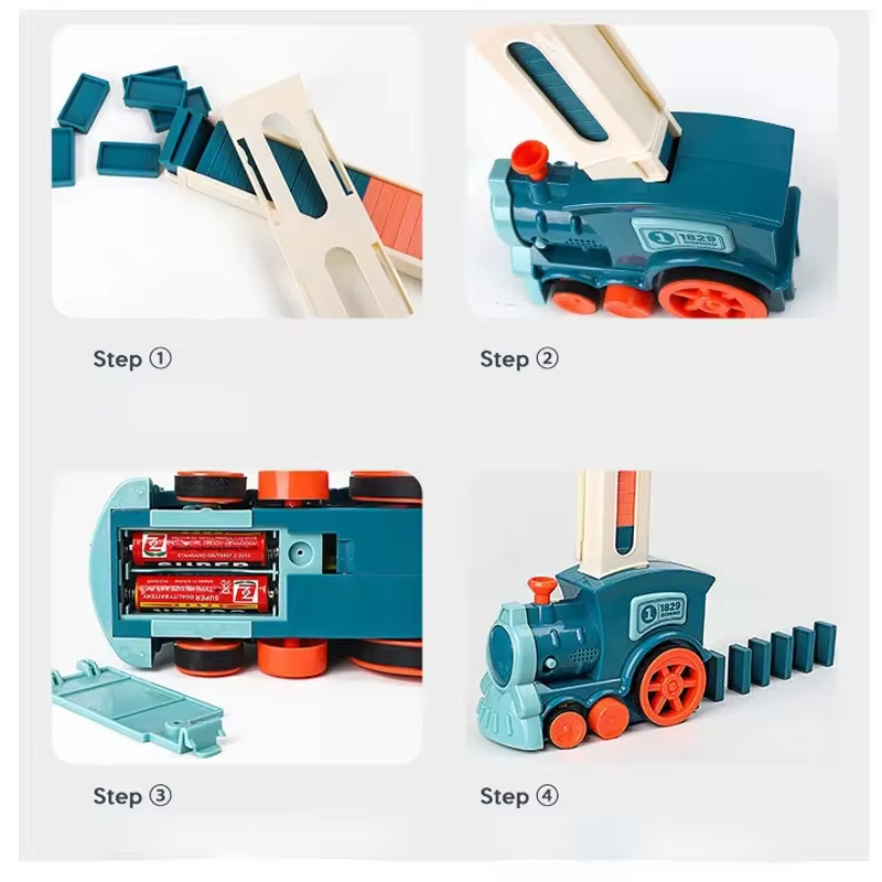 Kids Automatic Domino Train Set  Electric Car Brick Blocks and DIY Educational Toy
