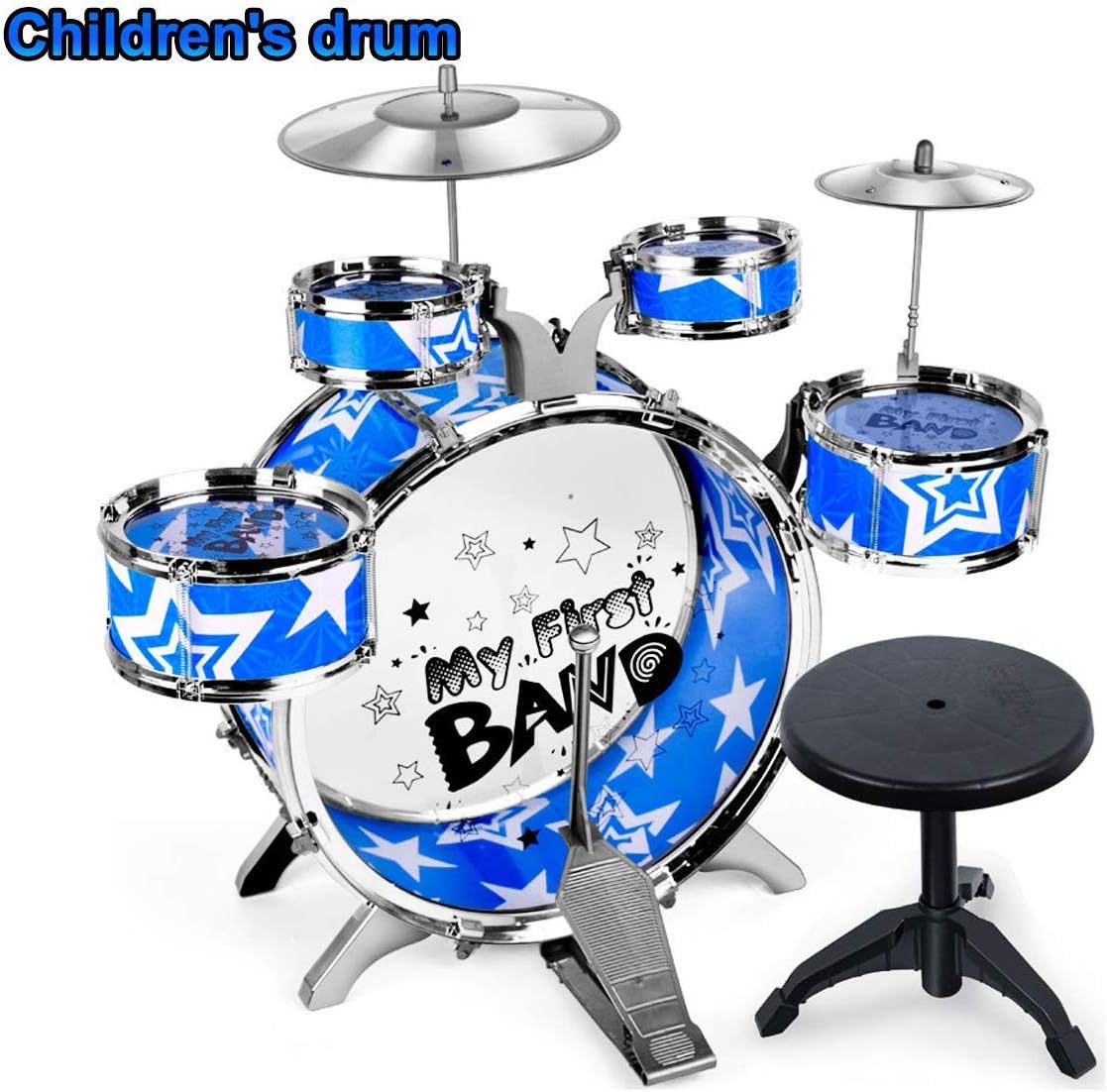 Kids Beginner Jazz Drum Set with Chair 25 Pieces Musical Instrument Toy Playset for toddlers and young children