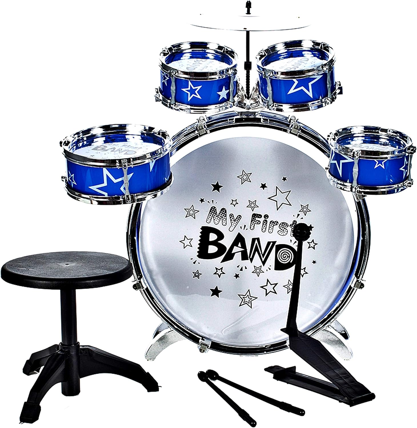 Kids Beginner Jazz Drum Set with Chair 25 Pieces Musical Instrument Toy Playset for toddlers and young children