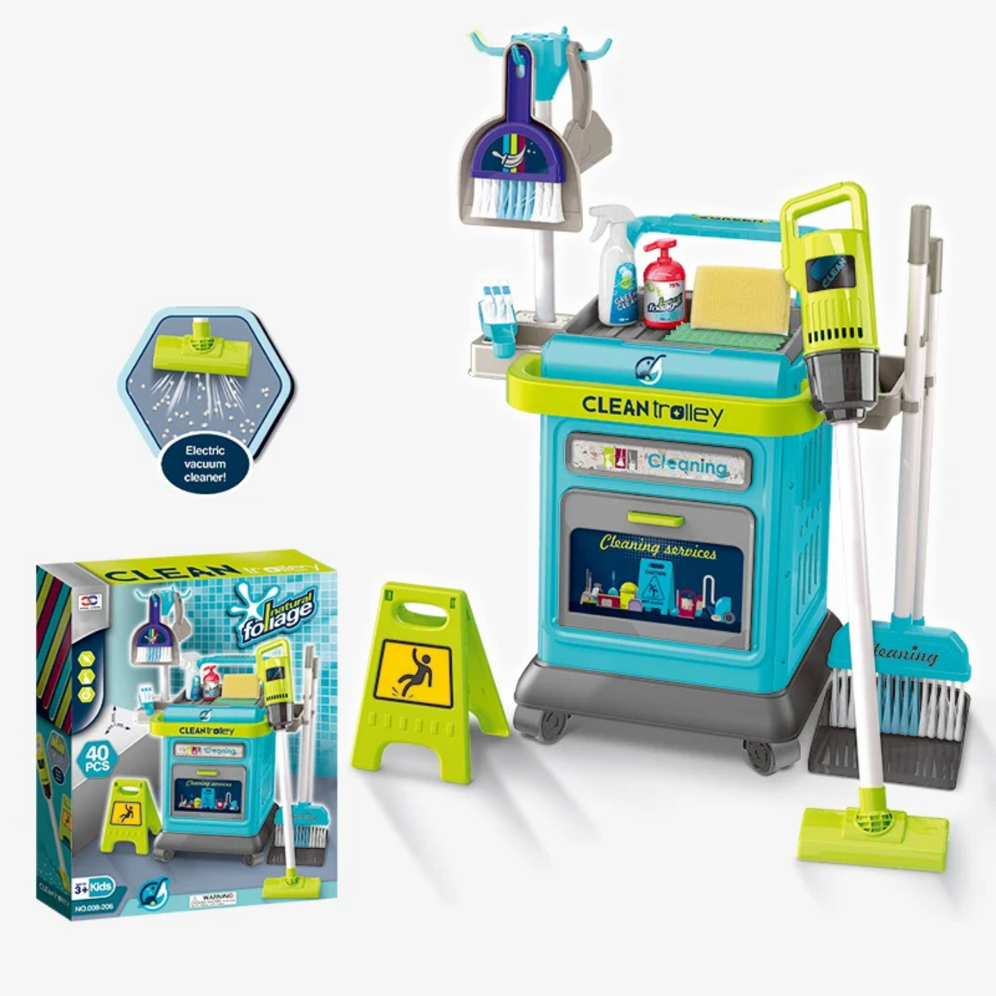 Kids Cleaning Set for Toddlers – 40-Piece Pretend Play Cleaning Cart with Real Working Vacuum