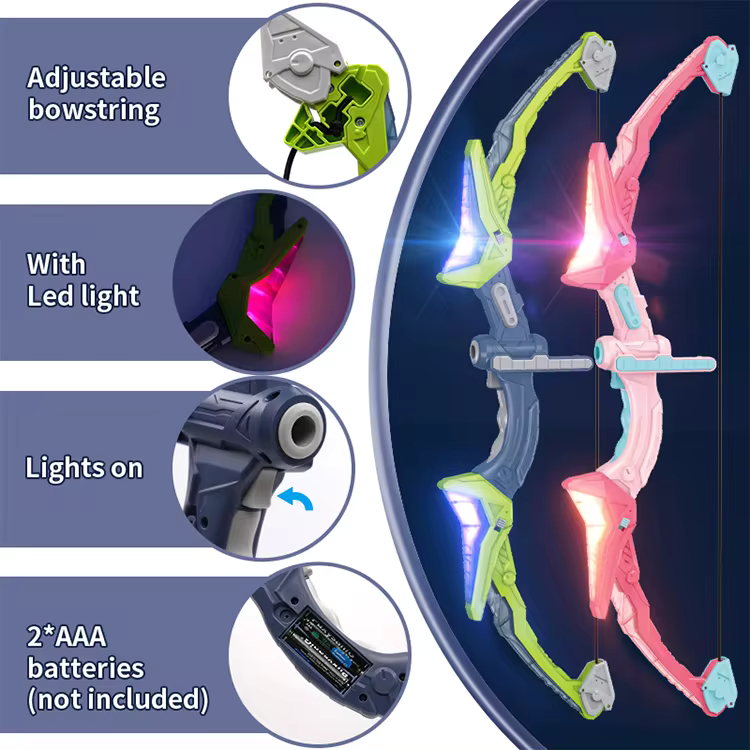 Kids Indoor/Outdoor LED Light Archery Set with Bow, Arrows Targets