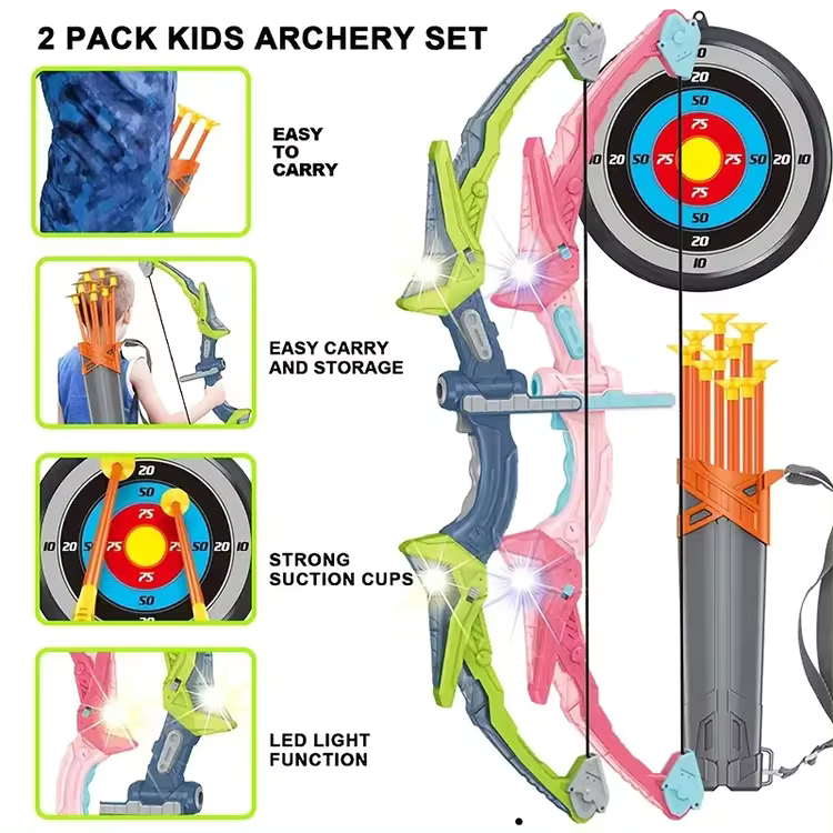 Kids Indoor/Outdoor LED Light Archery Set with Bow, Arrows Targets