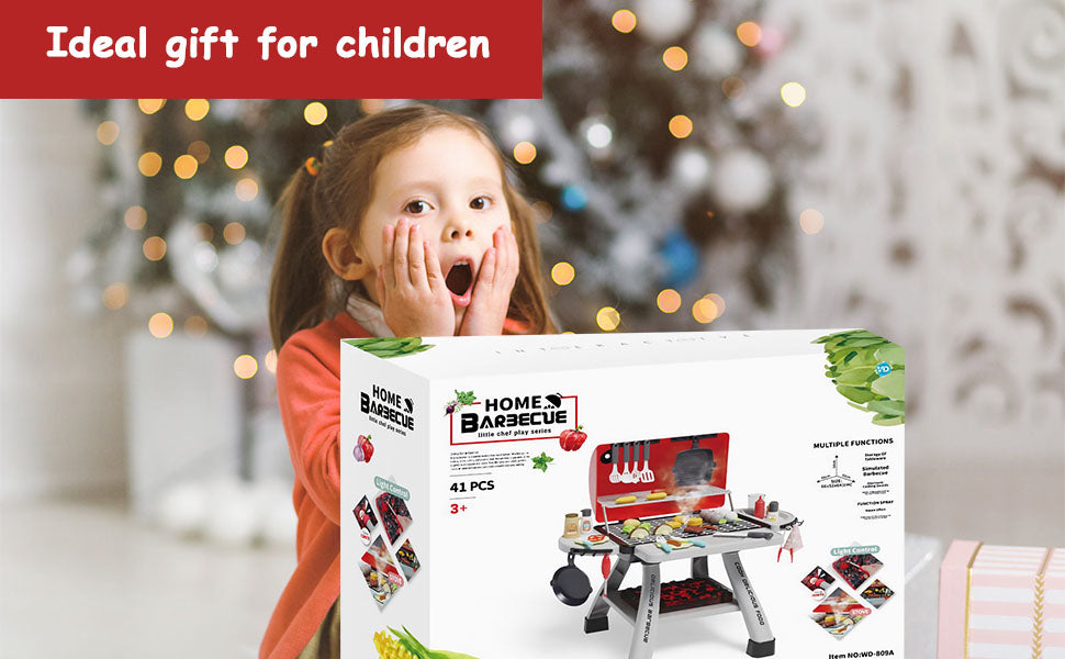 Kids Playset 41Pcs BBQ Toy with Smoke, Sound & Light for Pretend Play