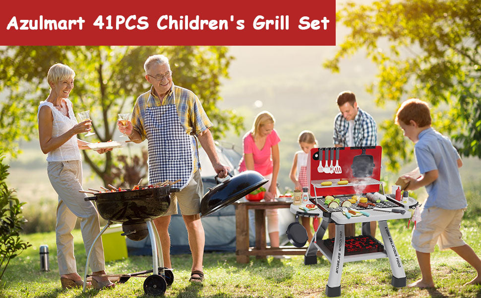 Kids Playset 41Pcs BBQ Toy with Smoke, Sound & Light for Pretend Play