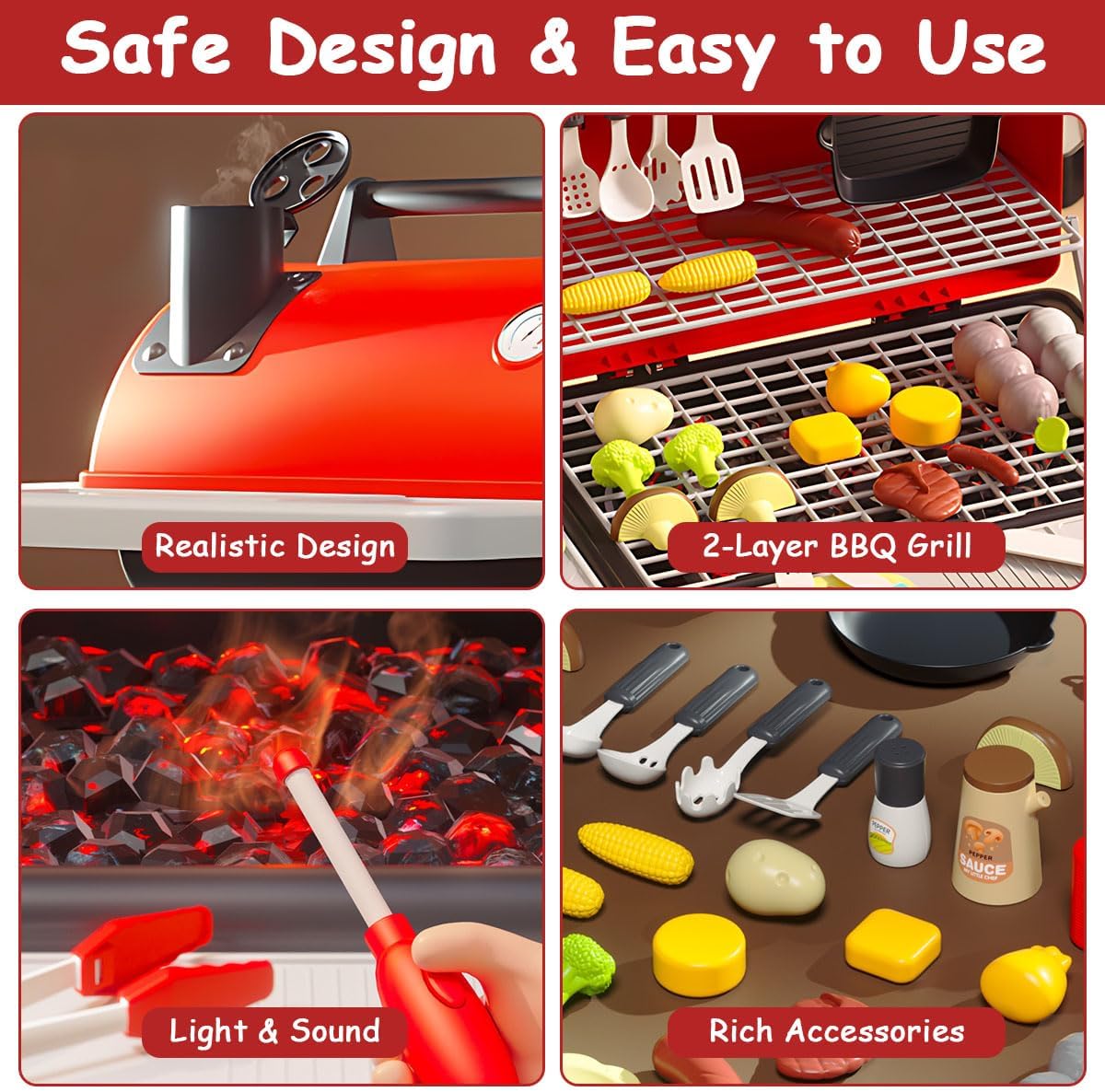 Kids Playset 41Pcs BBQ Toy with Smoke, Sound & Light for Pretend Play