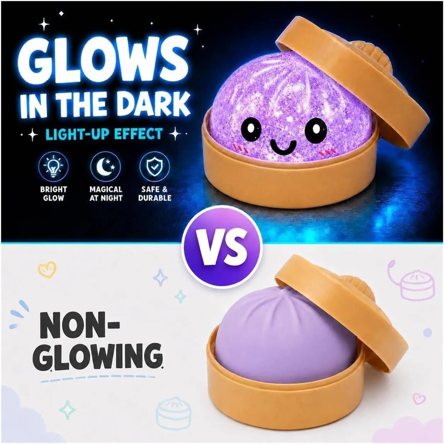 1 Pc of Light Up Dumpling Squishy Toy, Glow in the Dark Slow Rising Stress Ball, Soft Squeeze Fidget Toy for Adults, Sensory Desk Toy for Office, Anxiety & Stress Relief Gift