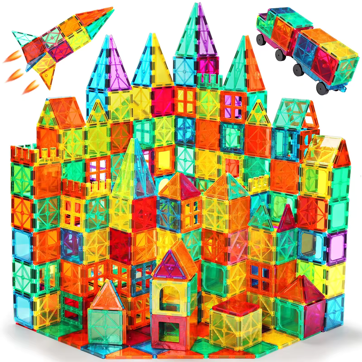 Magnetic Tiles & Blocks for Kids STEM Construction Building Set for Preschool Stacking Fun 96 Pcs
