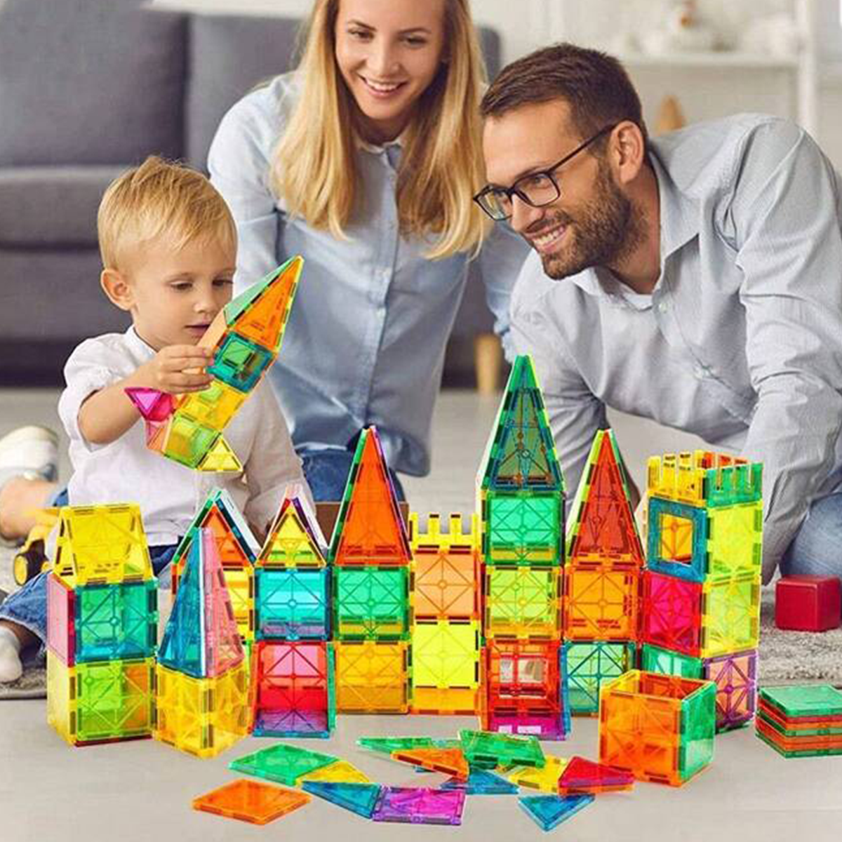 Magnetic Tiles & Blocks for Kids STEM Construction Building Set for Preschool Stacking Fun 96 Pcs