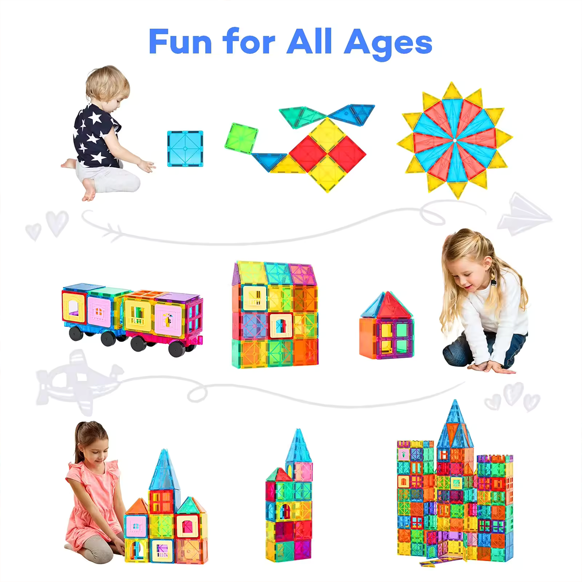 Magnetic Tiles & Blocks for Kids STEM Construction Building Set for Preschool Stacking Fun 96 Pcs